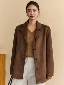 Livesso Women's Solid Color Raglan Sleeve Crew Neck Casual Regular Jacket