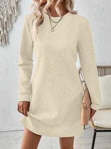 EMERY ROSE 女士休闲常规长袖圆领宽松连衣裙