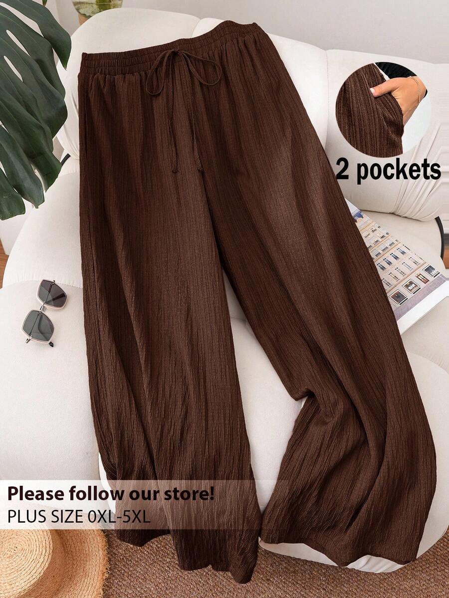 CosyJoli Plus Size Women's New Spring Summer Business Casual Woman Beach Valentine Day Style Fashion Commuting Elegant Wide-Leg Trousers, Beach Vacation College Students Valentines Summer Pants - Chocolate Brown - View 1