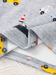 SHEIN 两件套男童修身汽车图案圆领长袖T恤和柔软舒适的睡裤套装，秋冬季，冬季套装，冬季服装，秋季穿搭，秋季服装，儿童服装 - 淺灰色 - 查看 3