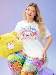 SweetSlumber X Carebears 大码夏季可爱卡通熊印花短袖上衣和裤子睡衣套装 - 彩色 - 查看 4