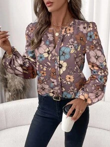 SHEIN Clasi قميص نسائي أساسه أسود مخطط بطبعات، طويل الأكمام، صالح للعمل والارتداء اليومي