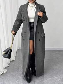 Maweii Premium Quality Tailored Waist Double-Sided Overcoat, Plus Size, Gray - Dark Grey - View 1