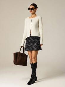 Hanevo 女士修身休闲开衫，秋冬 - 杏色 - 查看 3