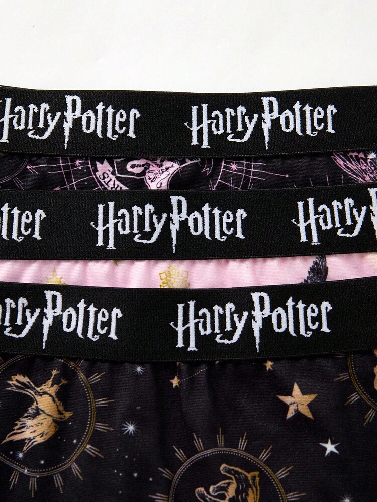 HARRY POTTER X SHEIN Celana Pendek Wanita Modis Ukuran Plus dengan Motif Blok Warna di Seluruh Permukaan - Berwarna merah muda - View 4