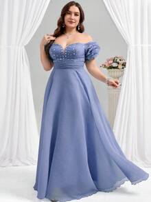 Coutiva Elegante vestido de bola de manga corta con hombros caídos, cuello en V profundo, plisado abultado y detalles de strass a cuadros, adecuado para fiestas de cumpleaños, ceremonias de graduación y cenas