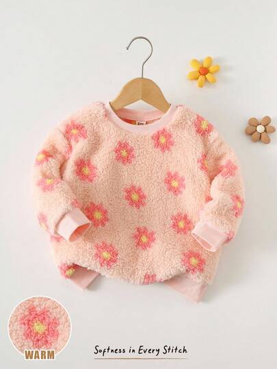 Cozy Pixies Sudadera de punto grueso de manga larga con estampado floral cómodo y casual para niña, adecuada para el otoño/invierno, uso diario y escolar