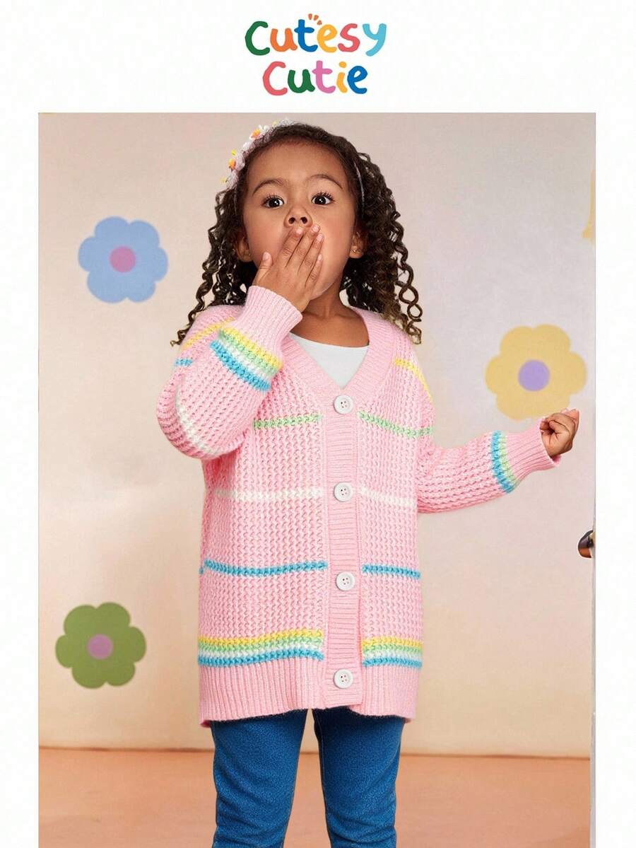 Colorful Striped Loose Casual Cardigan Sweater Fall Winter - Multicolor - View 1