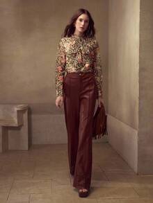 MOTF PREMIUM 女式复古豹纹优雅长袖衬衫，秋季 - 棕色 - 查看 6