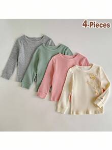 Loomiva 4 Stücke/Set Baby- und Kleinkind Tops Set in unifarbener Passform, bequem und alltagstauglich, unisex