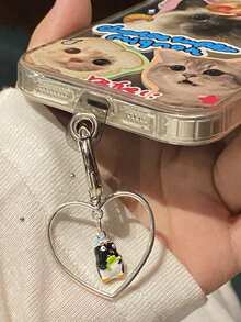 Zazumi 1 Piece Hand-Painted Love Penguin Keychain, Heart-Shaped Style Bag Pendant, Sweet And Fashionable Pendant, Bridesmaid Gift, Key Lanyard, Beach Vacation - Multicolor - View 1