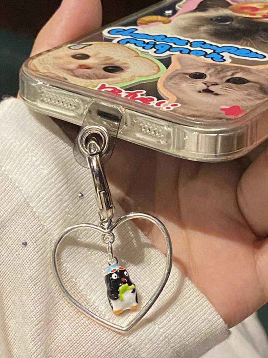 Zazumi 1 Piece Hand-Painted Love Penguin Keychain, Heart-Shaped Style Bag Pendant, Sweet And Fashionable Pendant, Bridesmaid Gift, Key Lanyard, Beach Vacation - Multicolor - View 1