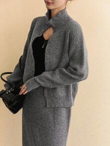 DAZY 2件套女士宽松休闲灰色毛衣，秋冬