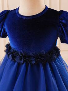 Glamorique Kids 女婴花卉贴花派对礼服，婚礼，优雅 - 藏蓝色 - 查看 8
