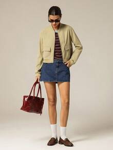 Hanevo Women's Casual Elegant Commuter Long Sleeve Zip-Up Jacket With Pockets, Short Style, Suitable For Autumn/Winter