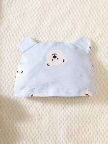 SHEIN 2pcs/Set Newborn Baby Unisex Cartoon Bear Print Long Sleeve Jumpsuit With Hat, Suitable For Daily Wear, Birthday Party, Photography In Spring, Summer, Autumn, Winter Fall - Baby Blue - View 4