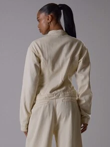 MUSERA 赛车领纽扣修身收腰落肩牛仔夹克，优雅夜生活性感可爱酷女孩街头风，冬季派对时尚之选。 - 杏色 - 查看 6