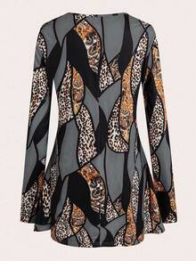 EMERY ROSE 2 件女式秋冬羊毛长袖 A 字型 T 恤和紧身裤套装，随机印花 - 彩色 - 查看 6