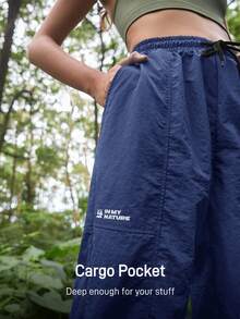 In My Nature Damen-Outdoorhose mit Kordelzug und Taschen, lockere, konische Beinform, hohe Taille, Sporthose, Marineblaue Hose, Wanderhose, Damen, Nylonhose, Damen, Sommerhose für Damen