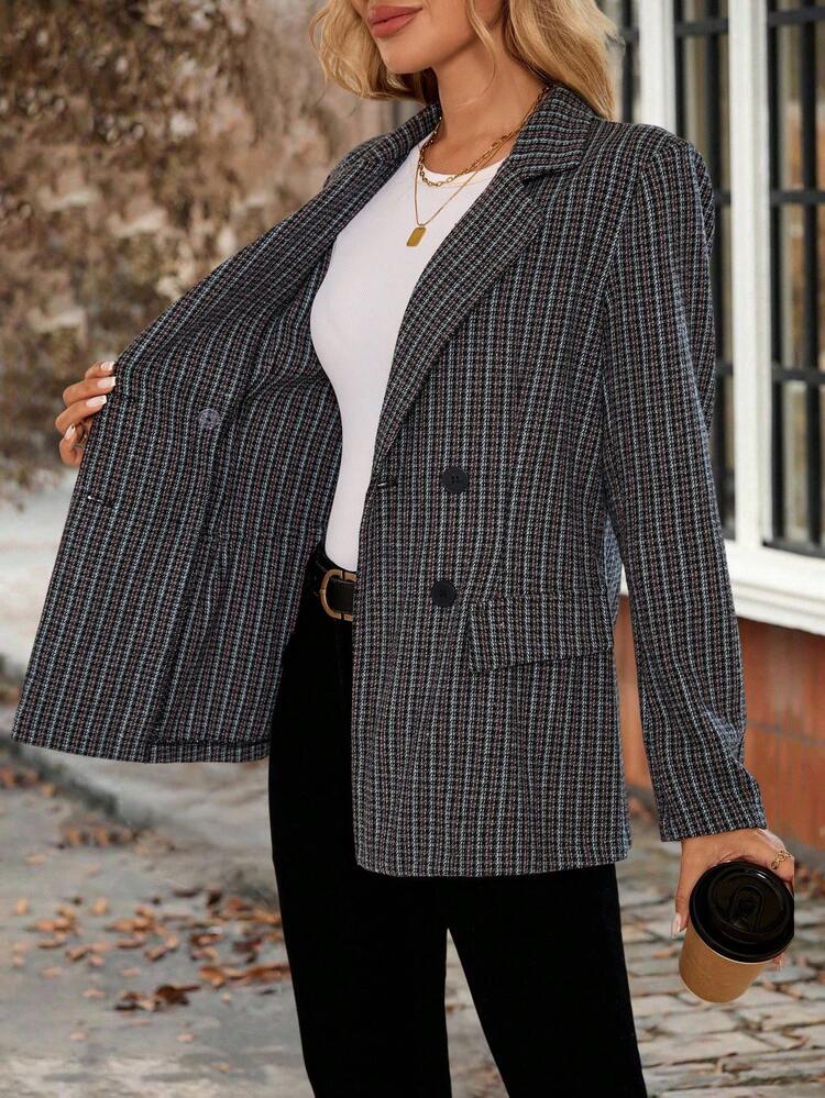 Women's Double-Breasted Lapel Long Sleeve Fashion Blazer In Fall/Winter