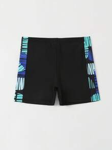 Tween Boys' Printed Splicing Swim Trunks Summer Holiday Summer Black Swim Bohemian Summer Holiday Cute - Black - View 6