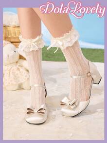 Dola Lovely 优雅蝴蝶结玛丽珍高跟鞋 - 杏色 - 查看 4