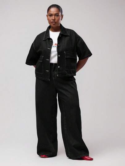 MUSERA Jeans de talla grande de lavado oscuro de mezclilla, solo elegante, romántico, de vacaciones de verano, de granja