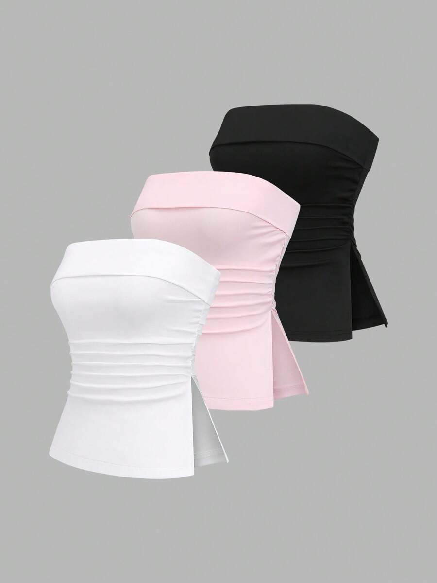 Sweetra Petite Áo cánh không tay xẻ tà viền nhún thanh lịch, Bộ đồ công sở nhỏ nhắn, Mùa thu - Đỏ và trắng - Xem 1