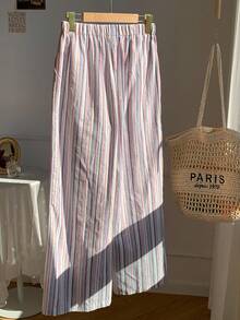 Comfortcana Women's Casual Striped Wide Leg Pants - Blue - View 2