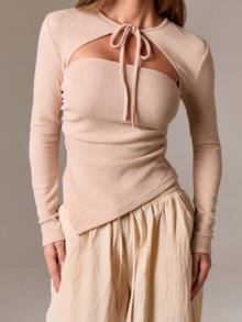 AiiRZ Bohemian Bolero Bandeau Crop Top Feel Look Summer Casual Resort Wear Elegant Wrap Style Evening Modern Chic - Apricot - View 4