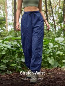 In My Nature Damen-Outdoorhose mit Kordelzug und Taschen, lockere, konische Beinform, hohe Taille, Sporthose, Marineblaue Hose, Wanderhose, Damen, Nylonhose, Damen, Sommerhose für Damen