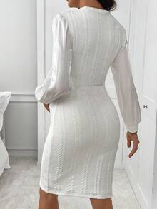 SHEIN Vestido elegante ajustado con cuello redondo, mangas abullonadas y patrón de cable retorcido para mujeres embarazadas en otoño