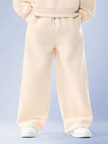 SUMWON Conjunto de dos piezas de sudadera y pantalón de chándal a juego de otoño e invierno, con pantalón de pierna ancha, ropa casual de uso diario, pantalón con cordón, sudadera - Albaricoque - Ver 4