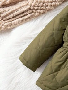 SHEIN Baby Girl Casual Green Collar Fleece Jacket, Versatile For Autumn/Winter Fall