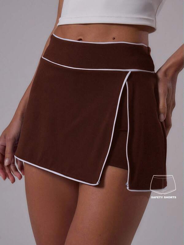 Musera Sport Musera Sport Contrast Binding Split Detail Tennis Skirt With Shorts Active Gym Workout Summer Padel Club Gym Fall Winter