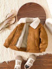 SHEIN Vintaside Kids 1 件婴儿男童羊毛夹克，加厚毛绒冬季婴儿外套，秋冬