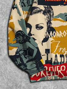 Slaydiva 新款休闲圆领宽松女式运动衫/女式秋装/女式冬装/街头服饰/Y2K 服装/外出装/返校装/复古肖像海报马赛克图案 - 彩色 - 查看 5