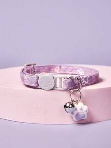 Zazumi 宠物项圈，适用于猫和中小型犬，带有可爱的猫脸和爪印图案，带铃铛设计 - 彩色 - 查看 9