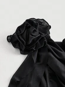 SHEIN MOD Váy đen cổ tròn họa tiết hoa 3D, trang phục phong cách Bohemian - màu đen - Xem 3