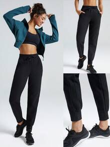 GLOWMODE Pantaloni de jogging din fleece din amestec de bumbac, cu buzunar reglabil în talie - Negru - Vizualizare 6