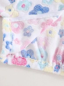 SHEIN 1 件女童花卉印花拉链立领毛茸茸夹克，秋冬休闲外套 - 彩色 - 查看 7