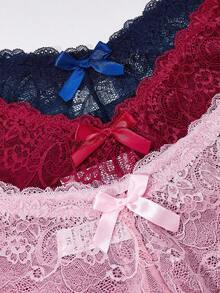 3件套大码性感蕾丝开裆内衣套装 - 彩色 - 查看 4