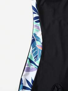 少女植物印花拉鍊一體式泳衣 - 彩色 - 查看 6