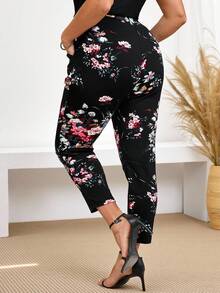 Miaspire 加大码女式花卉印花松紧腰侧袋九分裤，度假风格，简约时尚风格，适合夏季，休闲度假风格，休闲度假装，夏季时尚，女士夏季装，母亲节装，乡村音乐会装，女士波西米亚风装，女士西部装，女士假日装，女士夏季服装女士加大服装商务休闲女士夏季服装女士加大服装正式