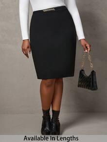 SHEIN Tall CURVE Gerade Röcke mit Ketten-Detail, Bürooutfits für Frauen - Schwarz - Übersicht 1