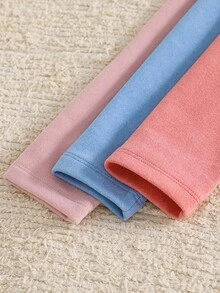 LMoss Kids 3pcs/Set Young Girl Solid Color Fitted Casual Leggings Fall Winter - Multicolor - View 4