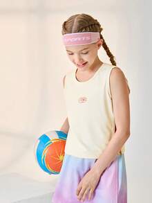 JNSQ Back To School Tween Girls' Letter Print Round Neck Sporty Tank Top, Suitable For Early Autumn Daily Wear, Outdoor Activities, Vacation, Street Style, Party And Leisure - Apricot - View 3