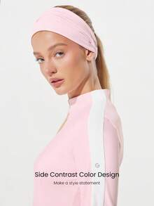 GLOWMODE Slim Fit Warm Hip Length 1/4 Zip Knit Long-Sleeve Top With Thumbholes Running Jogging Hiking Gym Training Daily Active Wear Sweat-Wicking - Baby Pink - View 3