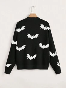 SHEIN CURVE+ 加大码针织开衫，适合冬季、秋季、万圣节 - 黑色 - 查看 2