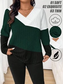 SHEIN Plus Size Color Blocking T-Shirt For Spring And Autumn Graphic Tees Women Tops - Multicolor - View 1
